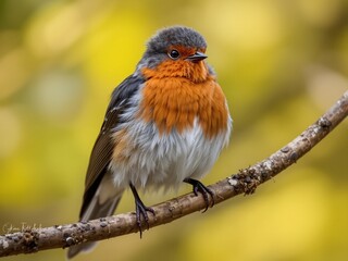 Robin Perched on Branch, Nature Close Up