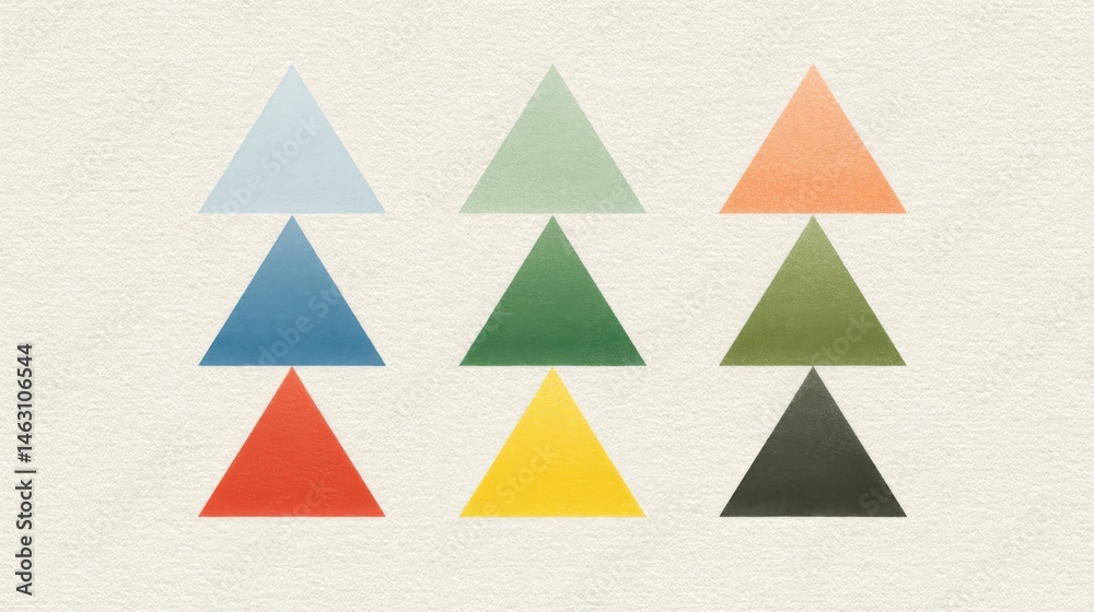 Poster colorful geometric triangles arranged in a graphic pattern on textured background