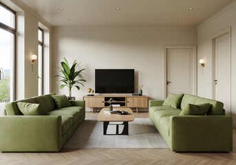Stylish Living Room Interior with Green Sofas