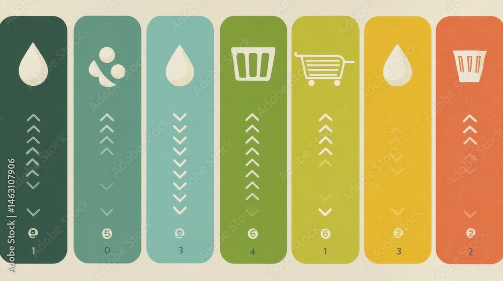 Aufkleber colorful infographic elements illustrating processes with icons and upward arrows