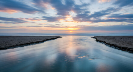Obraz premium Ocean Serenity Embracing Tranquility As The Sun Rises Over The Coastline