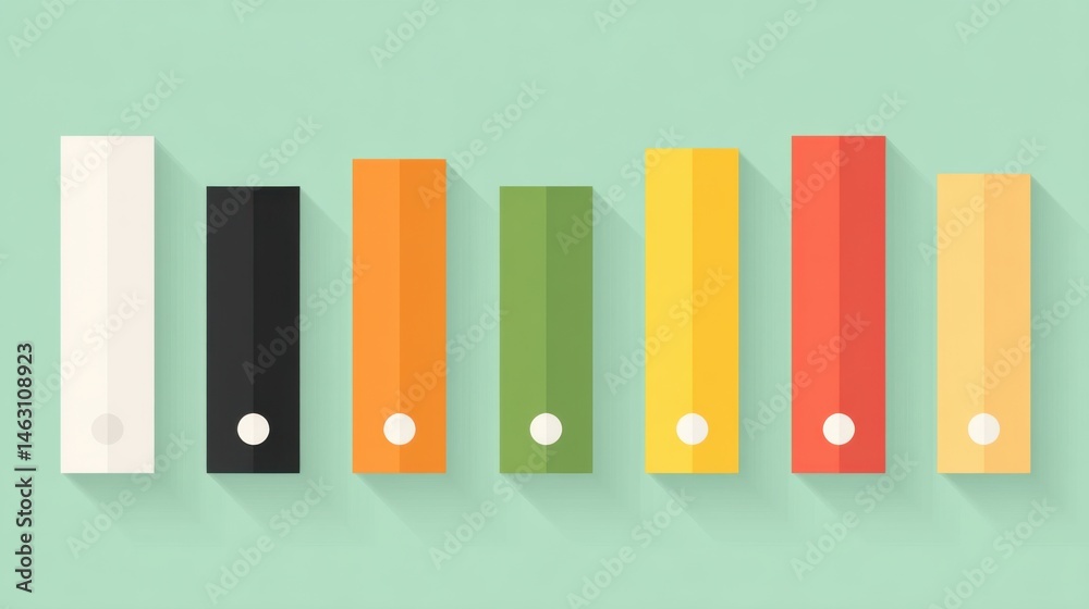 Poster colorful stylized file folders arranged in a row on a pastel green background