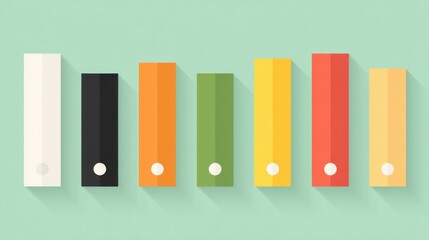 Colorful stylized file folders arranged in a row on a pastel green background