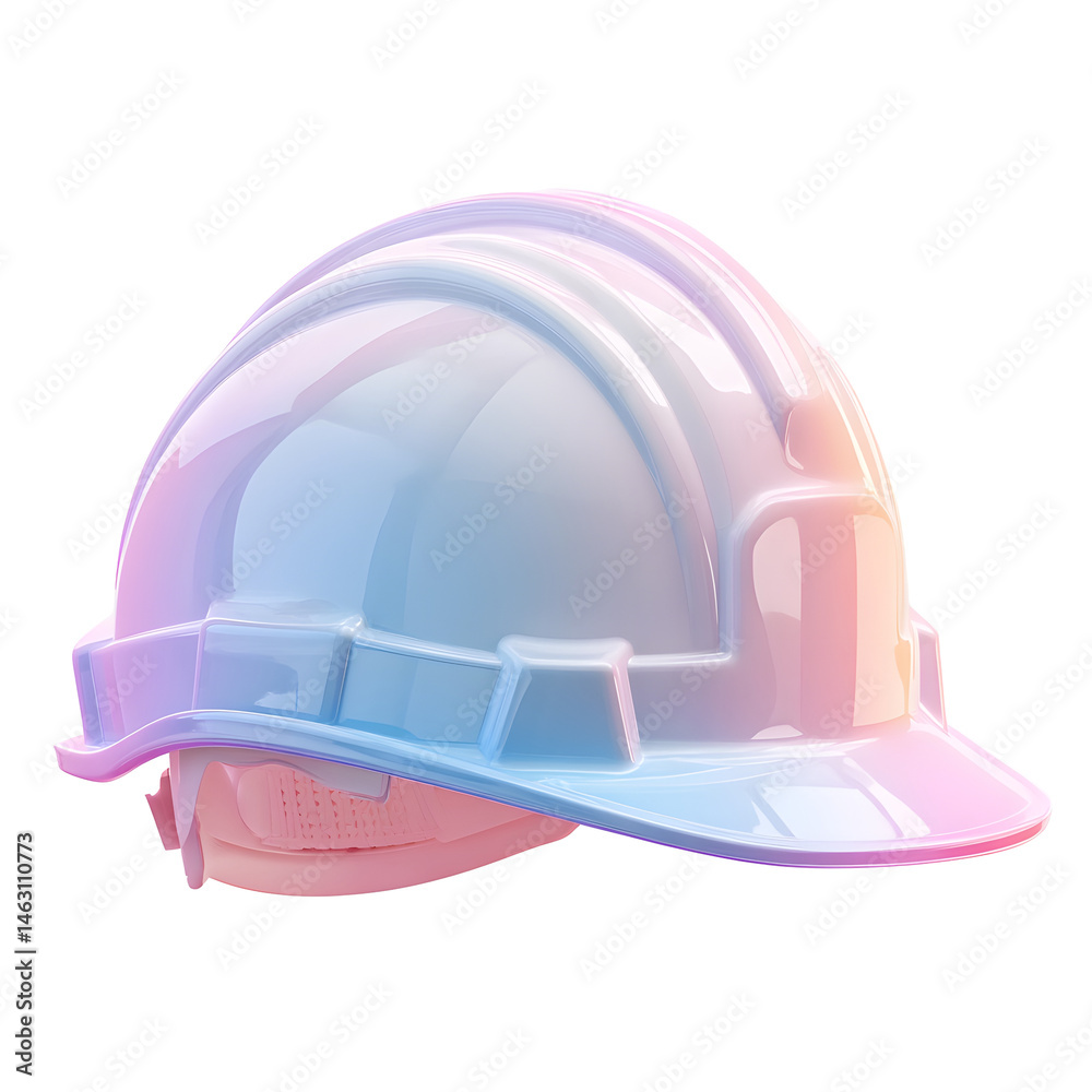 Poster a vivid and soft pastel colored 3d rendering of a classic safety helmet featuring a central ridge an