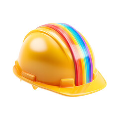 Fototapeta premium A 3D pastel colored of a bright and cheerful construction safety helmet with a smooth surface and vibrant central stripe against a clean white background