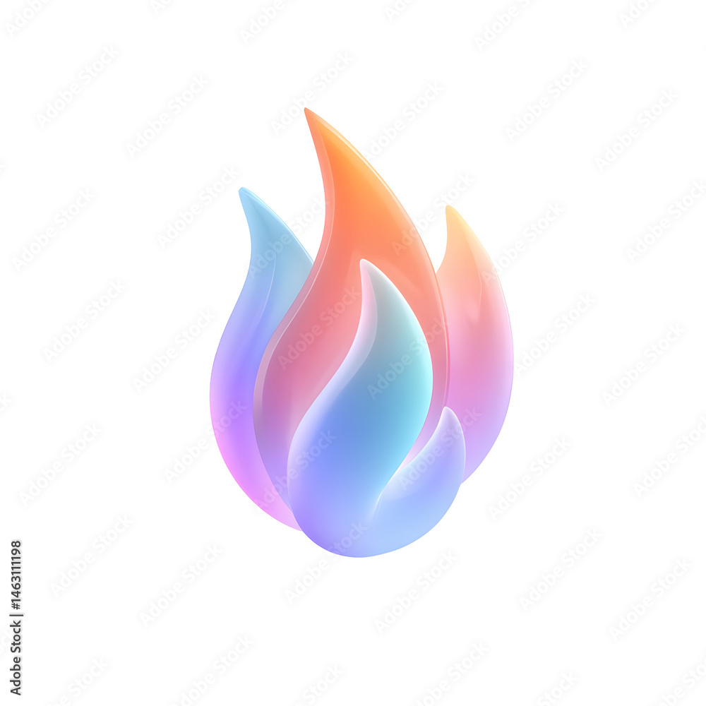 Aufkleber A captivating 3D of a soft pastel colored flame with a gentle gradient blend and a bright rim glow delicately floating in a serene clean white environment