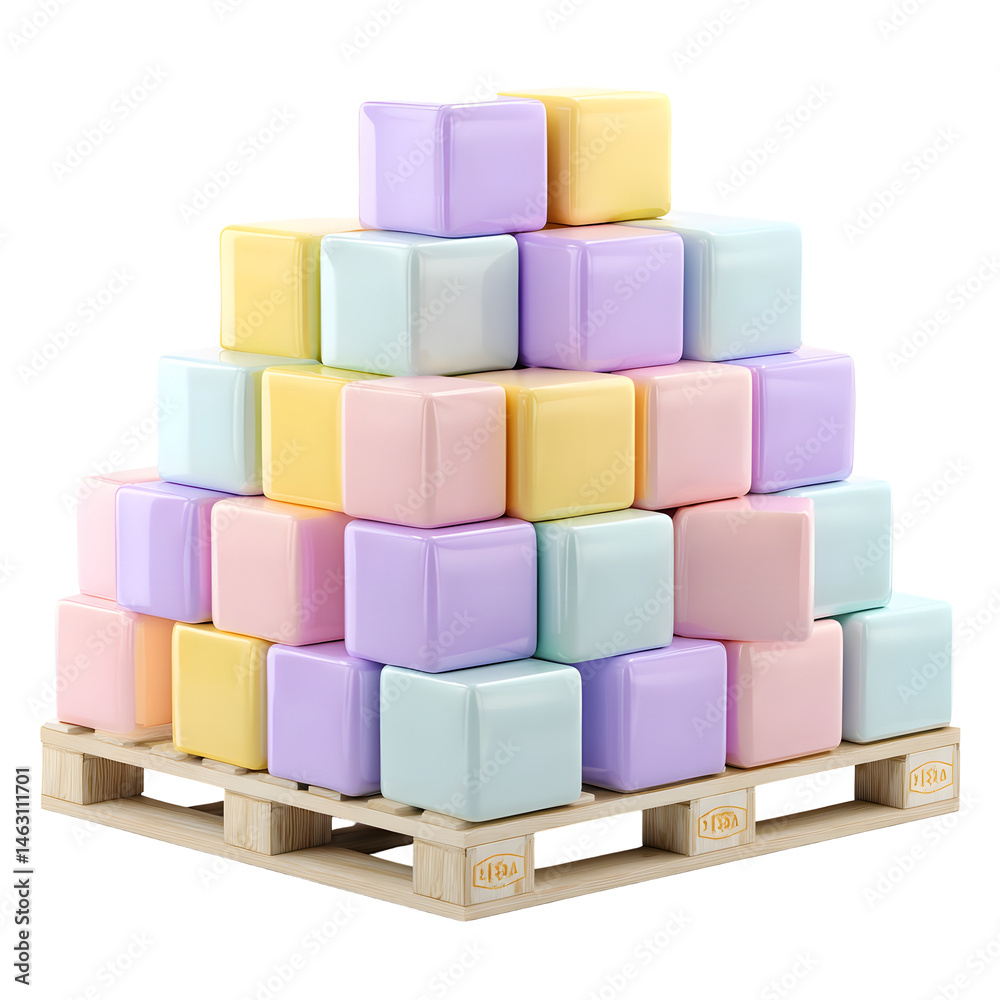 Fototapete a minimalist and visually striking arrangement of soft pastel colored 3d boxes stacked on a wooden s