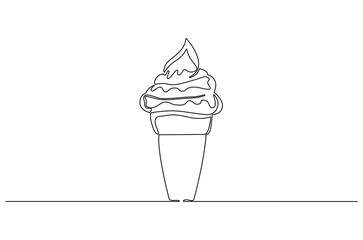 Continuous one line drawing of Ice cream. Single line drawing illustration of Sweet ice cream. Sweet dessert concept vector art. Doodle line illustration.
