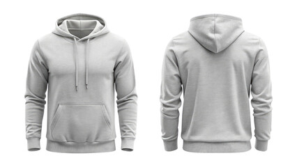 Light gray blank hoodie template from two sides isolated on transparent white background, clipping path, pen tool