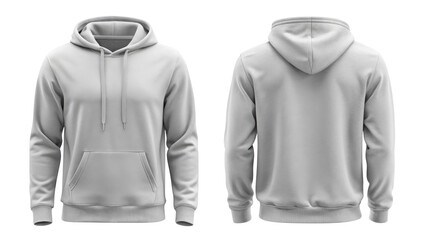 Light gray blank hoodie template from two sides isolated on transparent white background, clipping path, pen tool