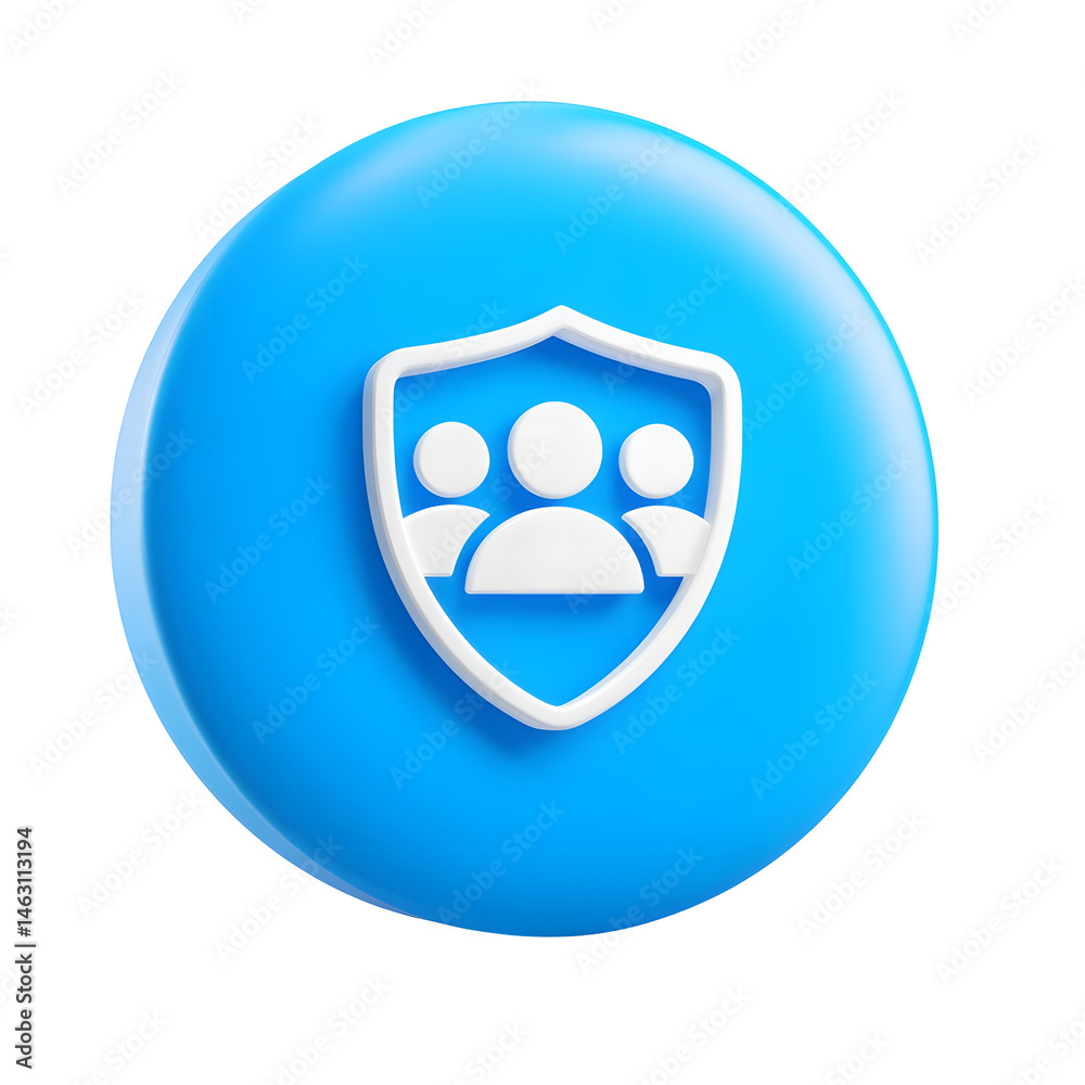 Poster minimalist icon depicting a shield shaped symbol for group care or support placed within a vibrant b