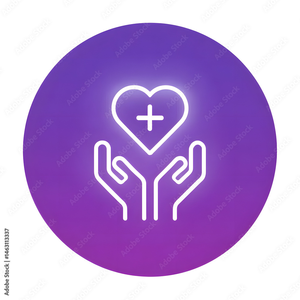 Aufkleber an icon depicting two hands cradling a glowing heart symbol with a plus sign representing healthcare