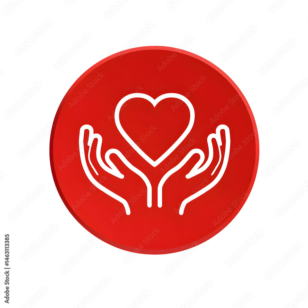 Aufkleber minimalist red circle icon depicting caring hands embracing a white medical heart symbol representin