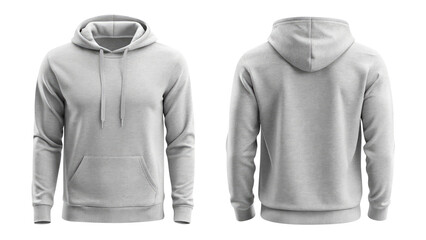 Light gray blank hoodie template from two sides isolated on transparent white background, clipping path, pen tool