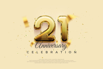 21st anniversary celebration, vector design with shiny gold balloons illustration.