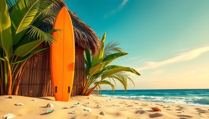 Obraz premium tropical beach with palm trees and sun