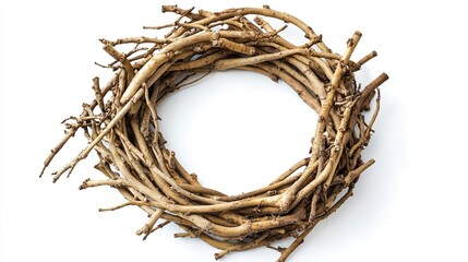 Dried twigs wreath isolated on white