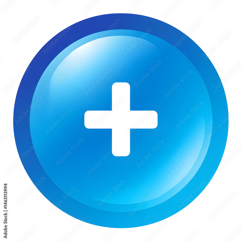 Poster a clean minimalist icon depicting a white medical cross or plus symbol enclosed within a vibrant blu