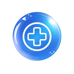 Obraz premium A minimalist glowing medical cross icon encased in a bright blue circular bubble representing healthcare safety and emergency assistance