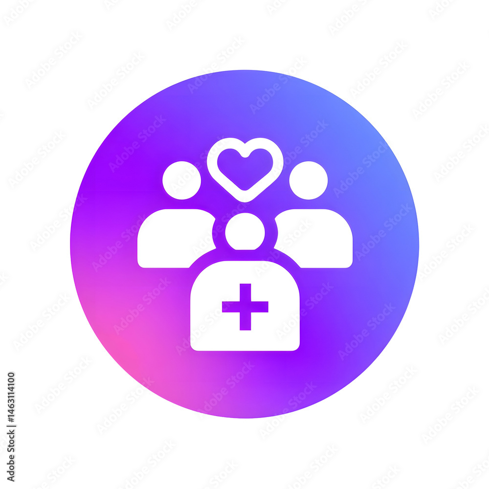 Aufkleber minimalist icon depicting a collaborative symbol with a heart and cross shape surrounded by people i