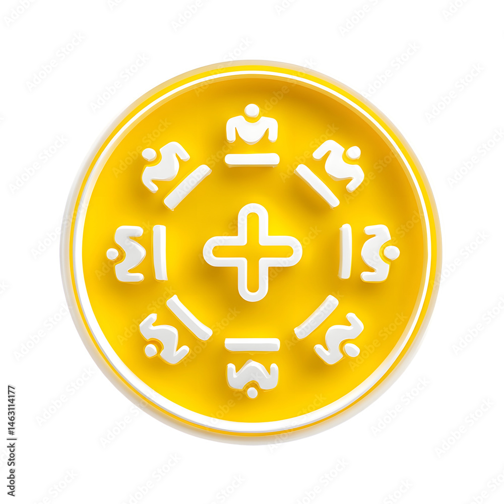 Aufkleber Minimalist circular design featuring a white glow icon with interconnected shapes and a heart shaped cross symbol conveying themes of spiritual connection