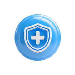Fototapeta premium A simple glowing blue circular icon with a white shield symbol representing healthcare insurance coverage and medical protection