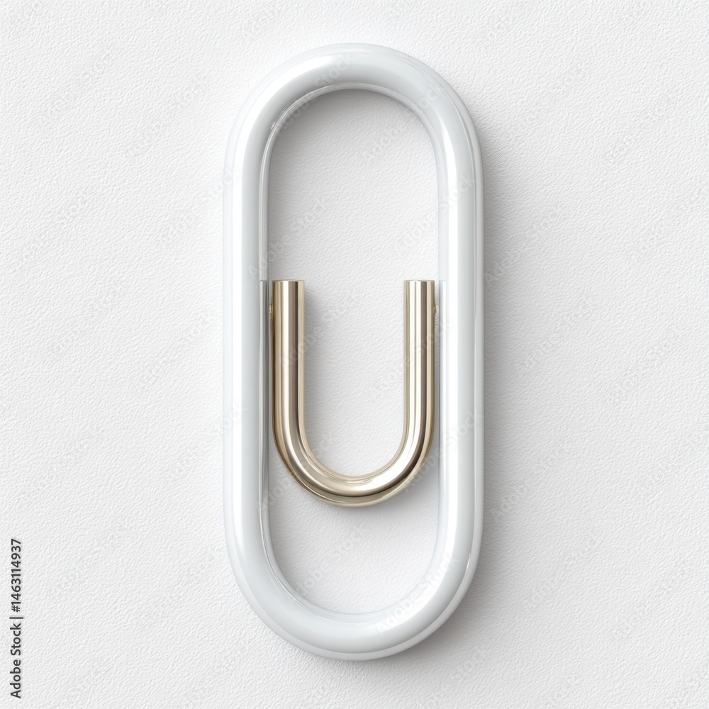 Poster elegant minimalist paperclip design in gold and white on a textured background.