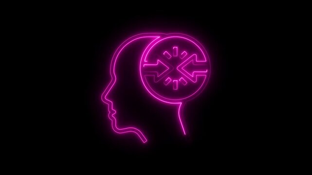 Human head with arrows converging in brain neon style concept animation - Powered by Adobe