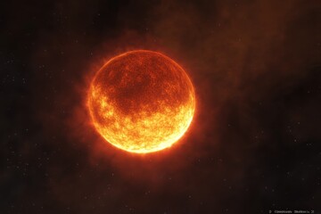 Fiery orb of a star, blazing in the inky black void.  A celestial inferno in the cosmos, with swirling, incandescent flames