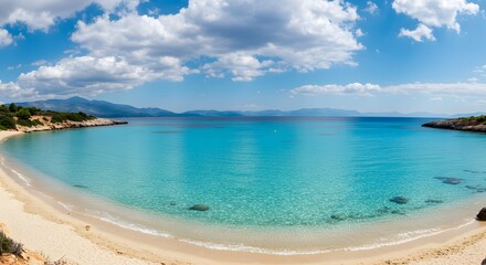 Fototapeta premium Idyllic Beach Scene with Turquoise Water and Sandy Shore