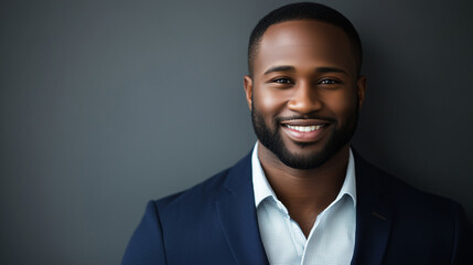 Young executive in navy blazer exudes confidence, professionalism in headshot. Modern leadership poised for success.