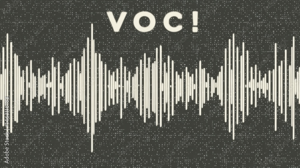 Poster graphic illustration of sound waves visualizing voice or vocalization on dark background