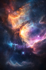 Fototapeta premium Mesmerizing Radiance of a Luminous Quasar Amidst the Celestial Symphony of Deep Space