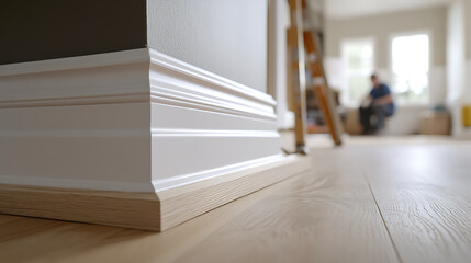 Close-up of Baseboard Molding in a Home Under Renovation