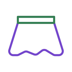 Stylized garment icon with green and purple outlines illustrating a skirt shape