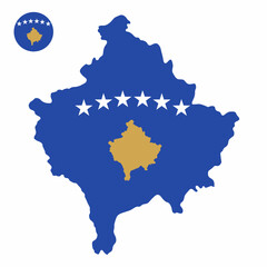 Vector set of Kosovo high detailed map flag and national flag round badge isolated on white background.