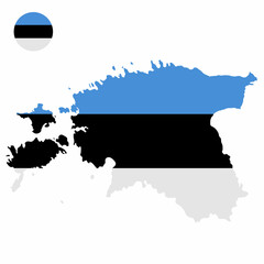 Vector set of Estonia high detailed map flag and national flag round badge isolated on white background.