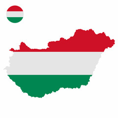 Vector set of Hungary high detailed map flag and national flag round badge isolated on white background.