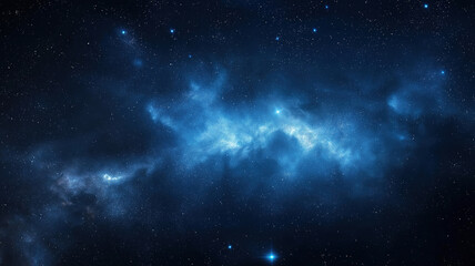 The infinite expanse of outer space, with stars and a brilliant galaxy shining in the night sky