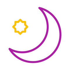 Celestial crescent and star icon representing islamic culture or holiday celebration