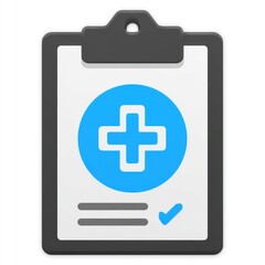 Obraz premium Medical document icon with blue cross symbol on clipboard representing healthcare