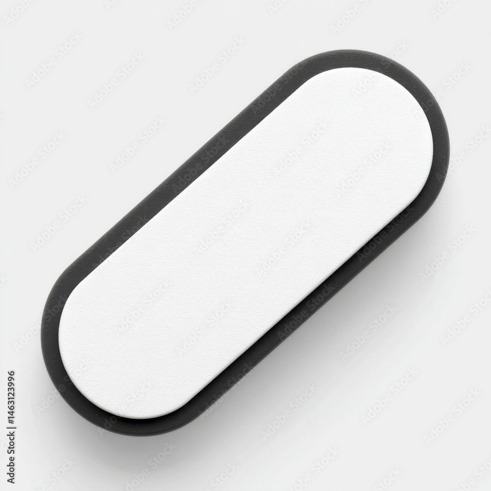 Poster minimalist design of a white pill shape with a black border on a white background