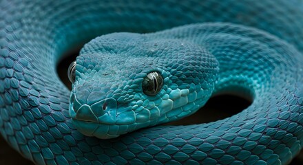 Fototapeta premium Striking Blue Snake Curled Up Close Up Wildlife Photography