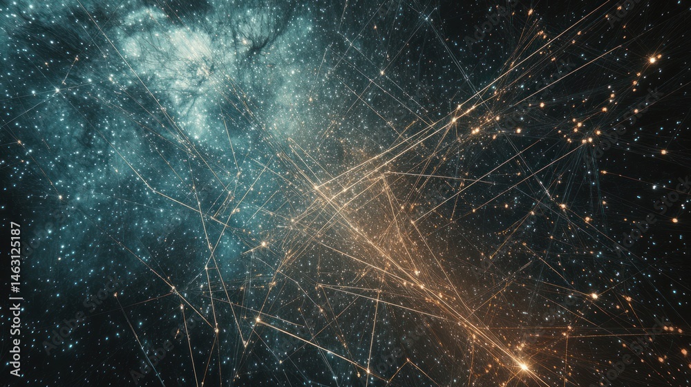 Wall mural abstract depiction of a complex network within a celestial background