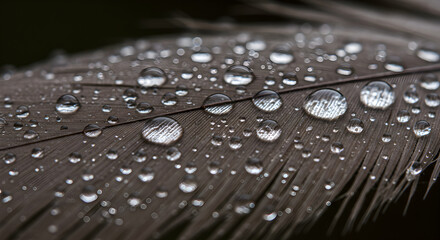 Close-Up Of Water Droplets on A Feather Showing Crystal Clarity