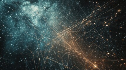 Abstract depiction of a complex network within a celestial background