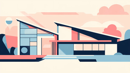 House in minimalist abstract line art style. [Architectural Dreams] | Abstract Dwellings | concept shelter. Illustration