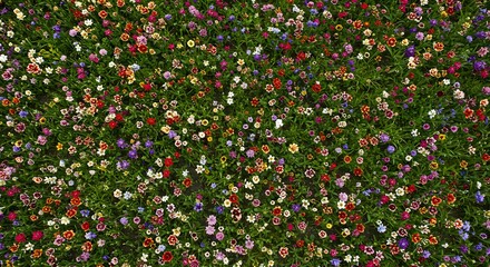 Wildflower Meadow Aerial View with Vibrant Colors and Dense Blooms
