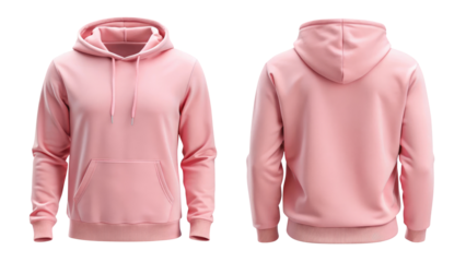 pink blank hoodie template from two sides isolated on transparent white background, clipping path, pen tool