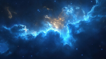 Fototapeta premium Blue nebula glowing with stars scattered across the vast cosmic expanse of space